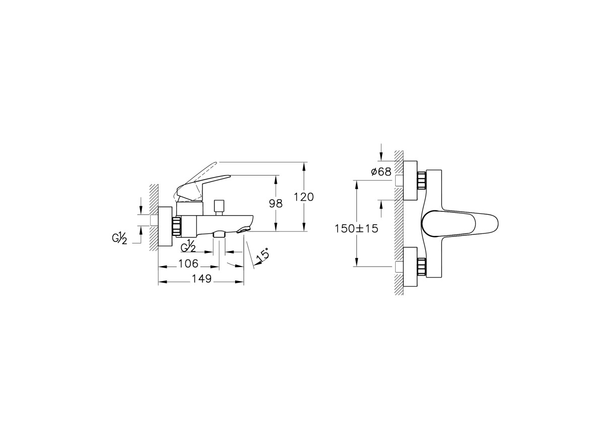 Смеситель настенный VitrA Flow Round A43057EXP1 для ванны однорычажный хром латунь