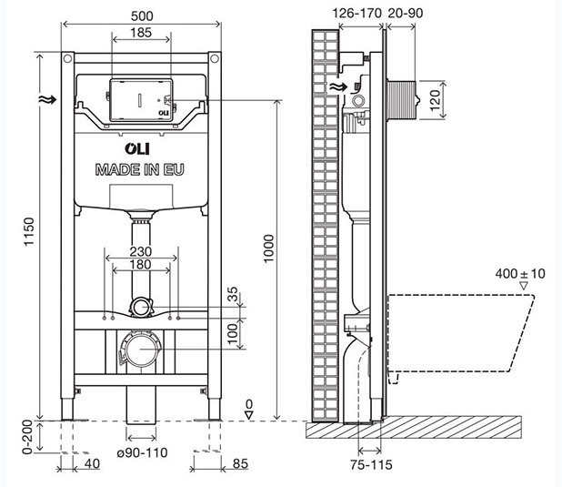 Инсталляция для подвесного унитаза механическая oli120 115х50х12,6-17 oli