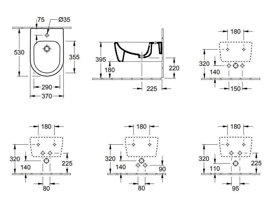 Биде, Villeroy&Boch, Avento, подвесной, шгв 370*530*215, CeramicPlus, цвет-альпийский белый