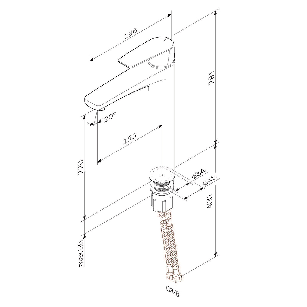F90A92022 Gem, смеситель для умывальника высокий, черный, шт.