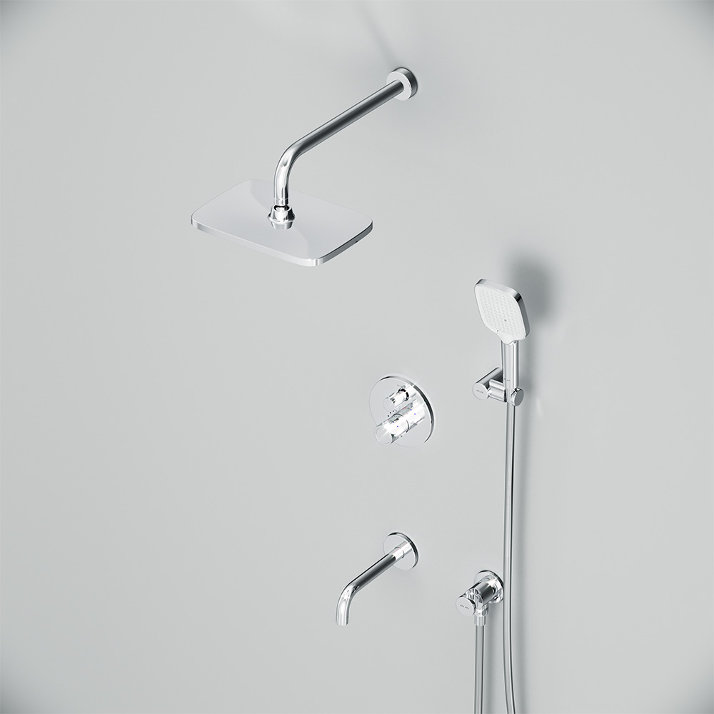 FT85A3RH40 X-Joy, набор: встроеный см-ль с ТМС, излив, прямоуг.верхний душ 300х210мм, ручн.душ, хром