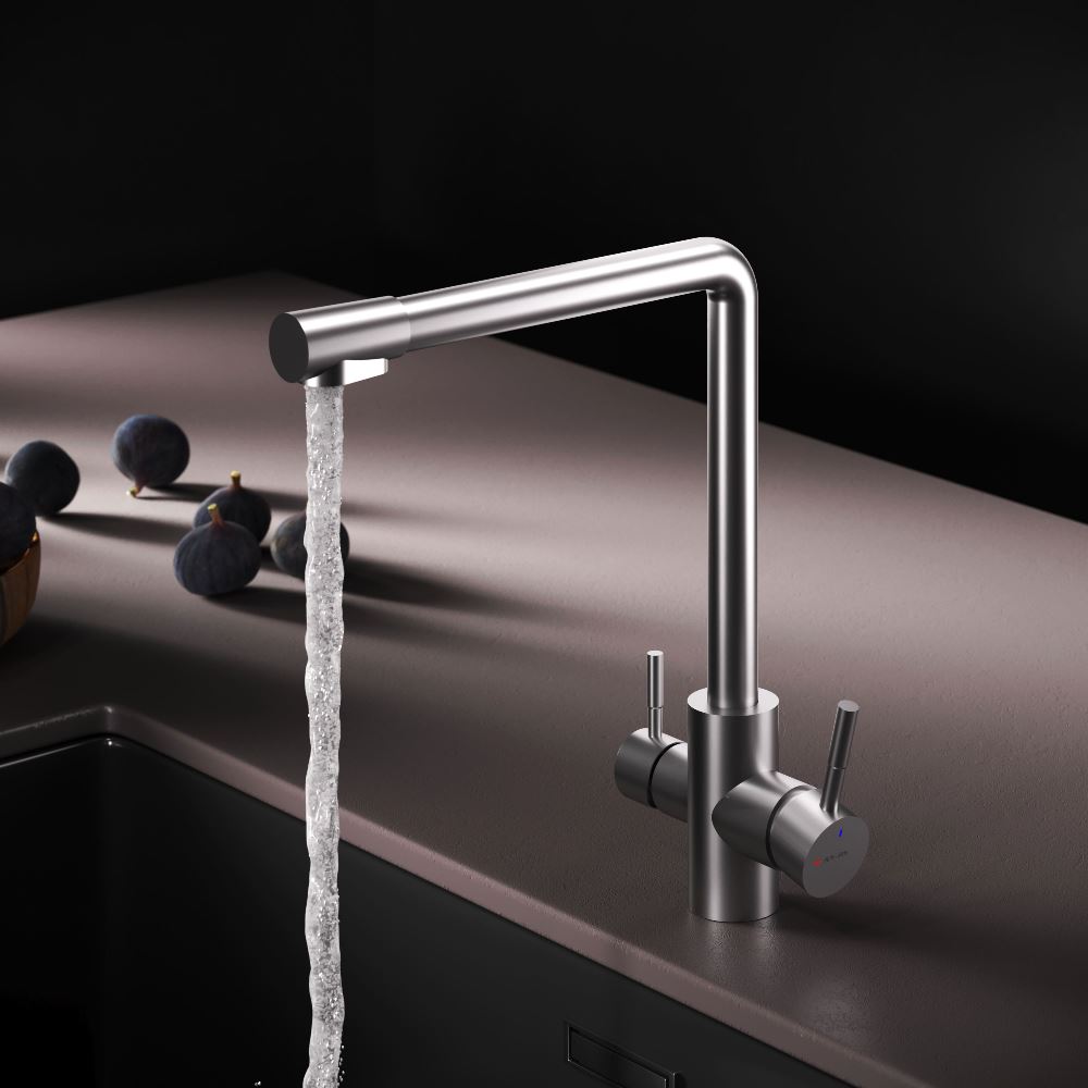 F85B05711 X-Joy S, смеситель для кухни с L-изливом с каналом для питьевой воды, сатин