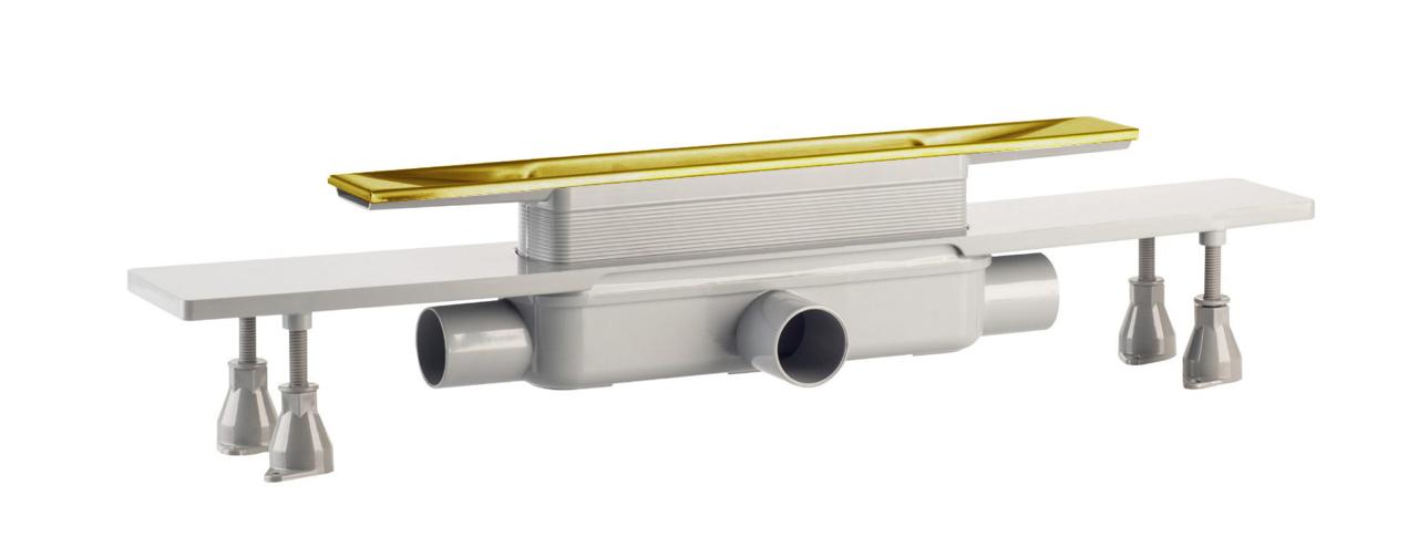 Дренажный канал 80 см, гидрозатвор, abs, горизонтальный выход omp tea emyflow 5963.204.8.3, золото брашированное