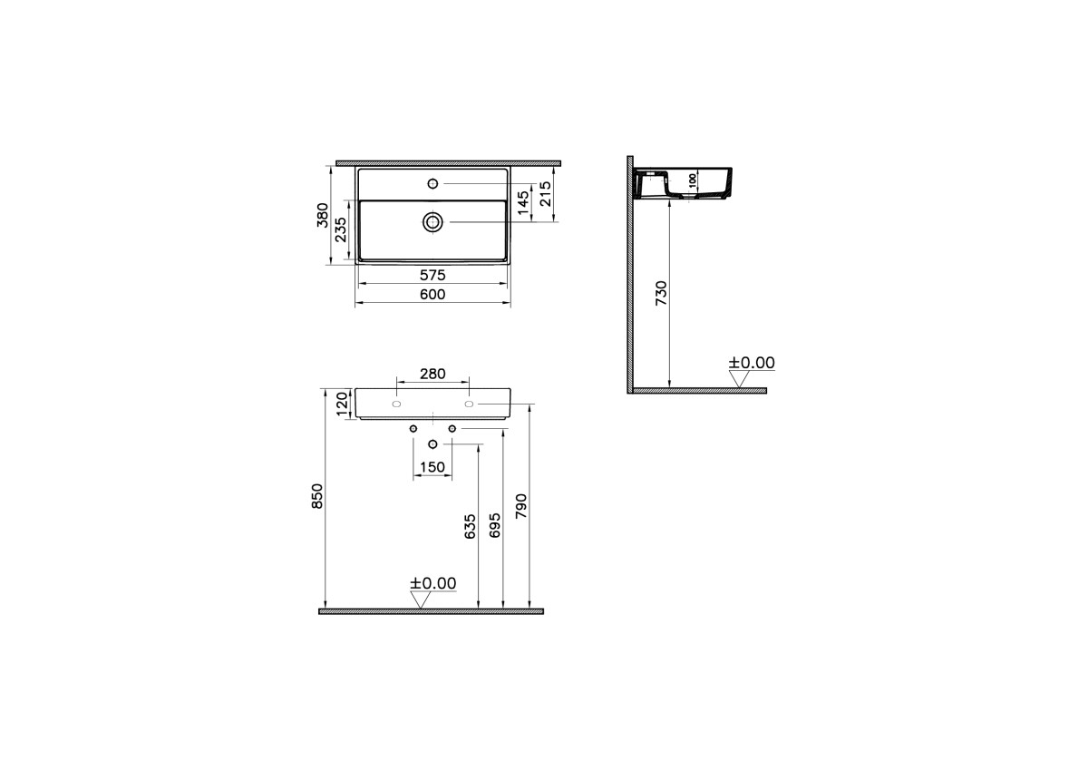 Раковина VitrA ArchiPlan 7401B003-0001 60 x 38 см белая антибактериальное покрытие Hygiene