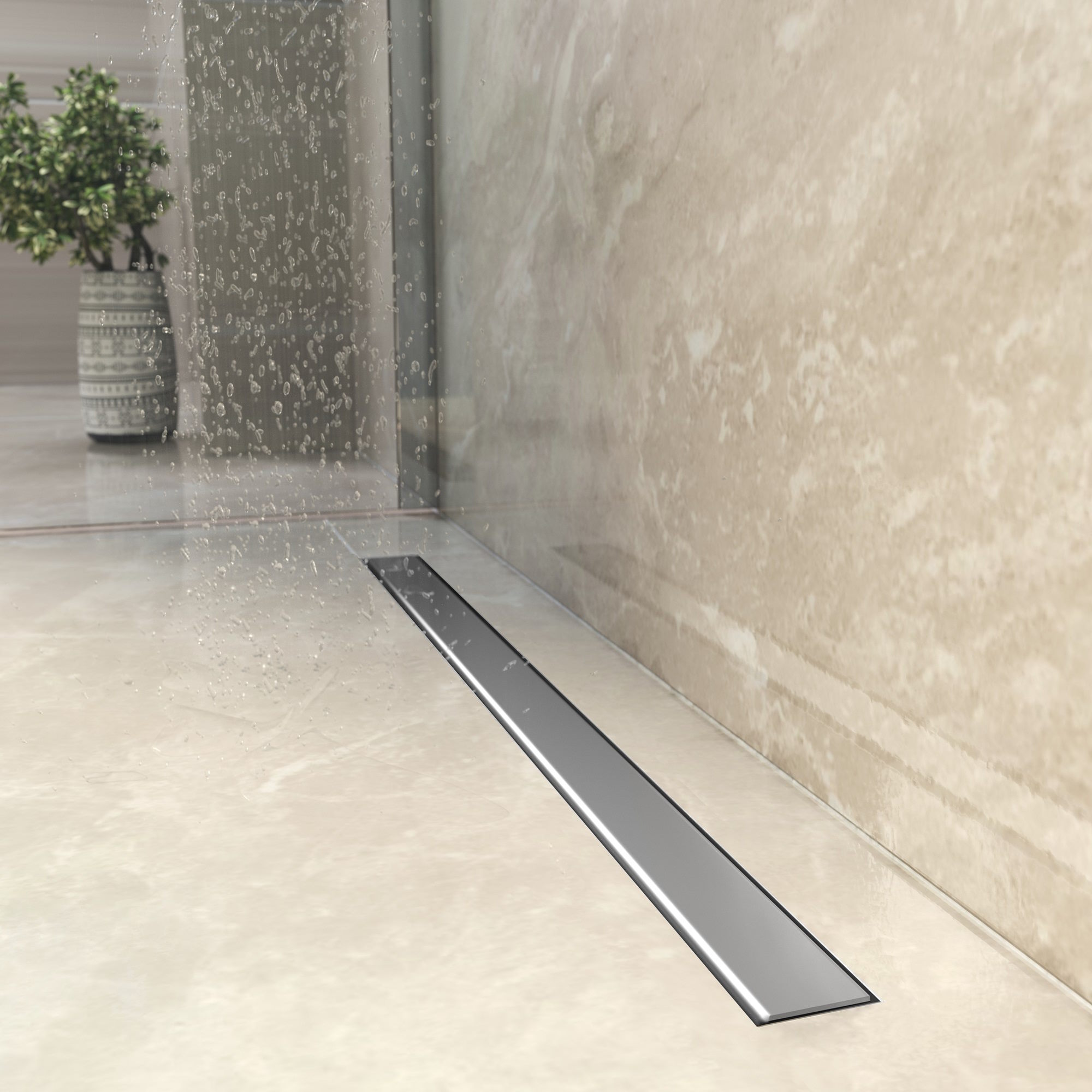 Желоб berges водосток напольный optim line 500, решетка нержавеющая сталь, хром глянец, s-сифон d50 h60 горизонтальный