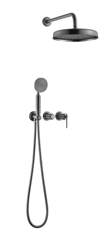 Смеситель встроенный + верхний+ ручной душ, boheme eterna gun metal