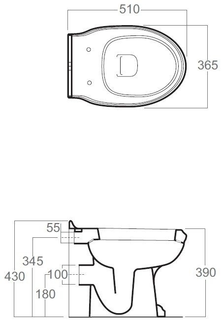 Унитаз напольный приставной arcade 510x365x390 белый глянцевый simas