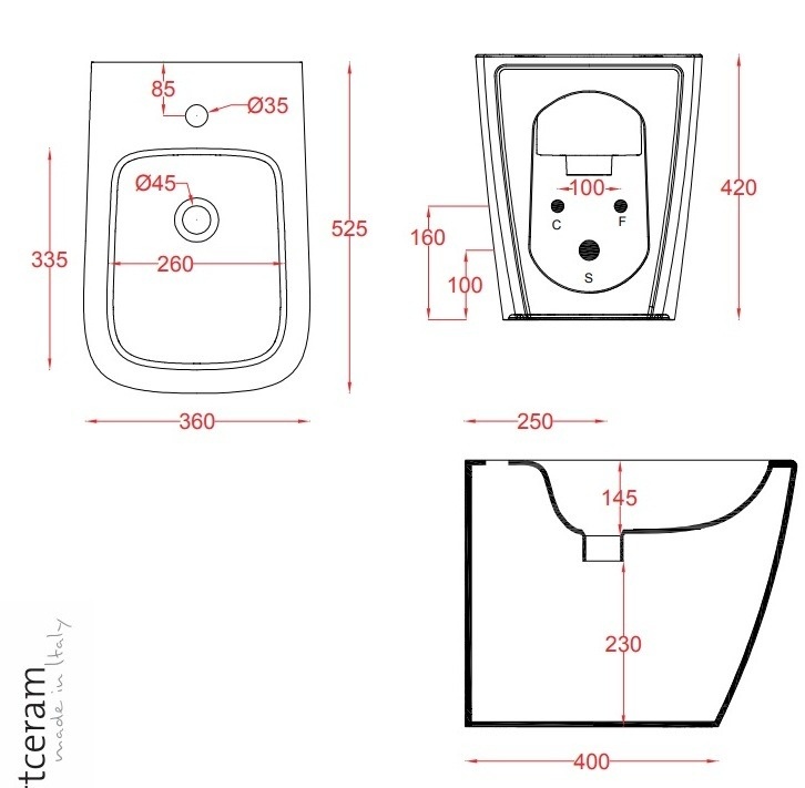 Биде напольное белый глянцевый 420x360x525 a16 artceram