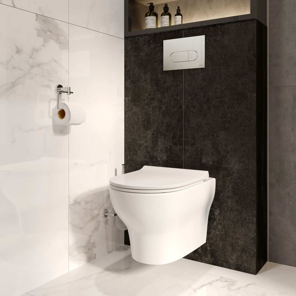 Инсталляция с унитазом VitrA Zentrum Round 9879B003-7200 комплект 4 в 1 с сиденьем микролифт безободковый цвет клавиши глянцевый хром