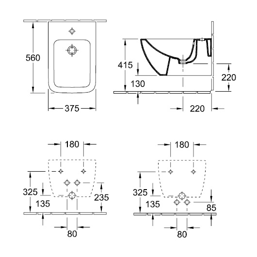 Биде, Villeroy&Boch, Venticello, подвесной, шгв 375*560*285, CeramicPlus, цвет-альпийский белый