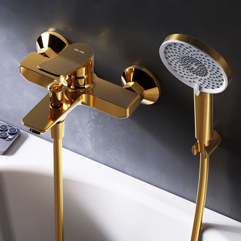 F85A15099 X-Joy, смеситель д/ванны/душа, душ.набор, золото