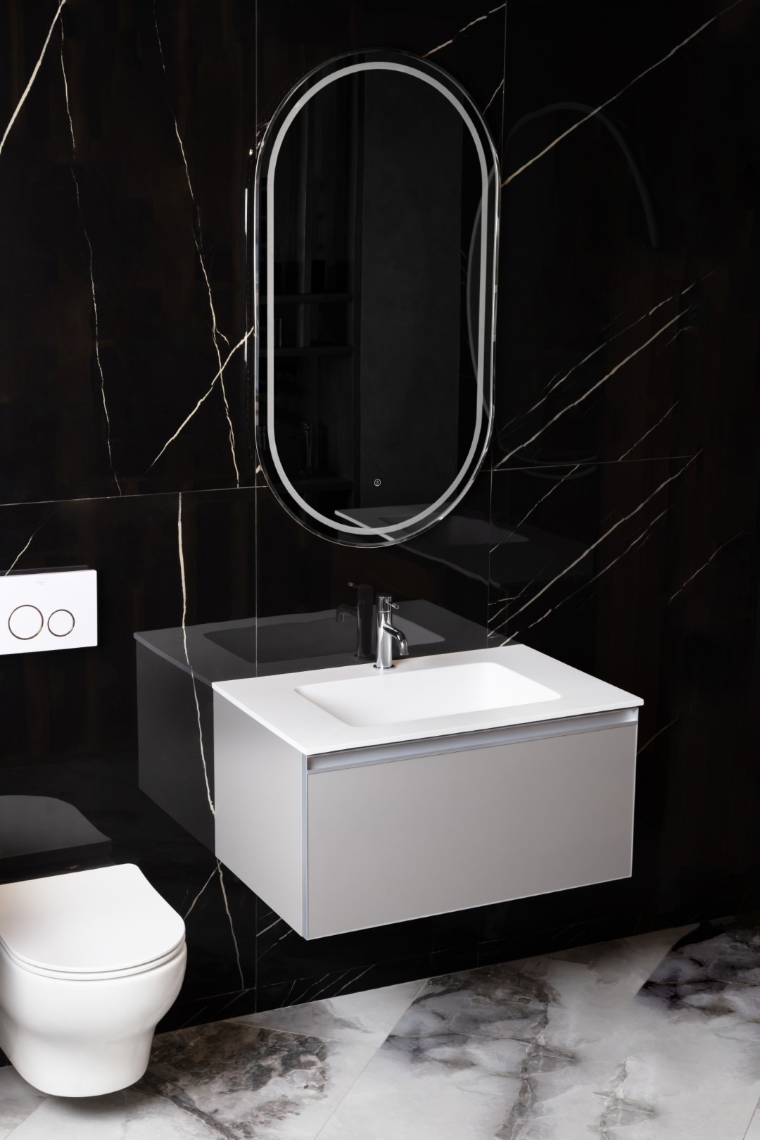 Зеркало овальное , мет. рама, подсв., сенсор, антизапотевание, 60*110, black