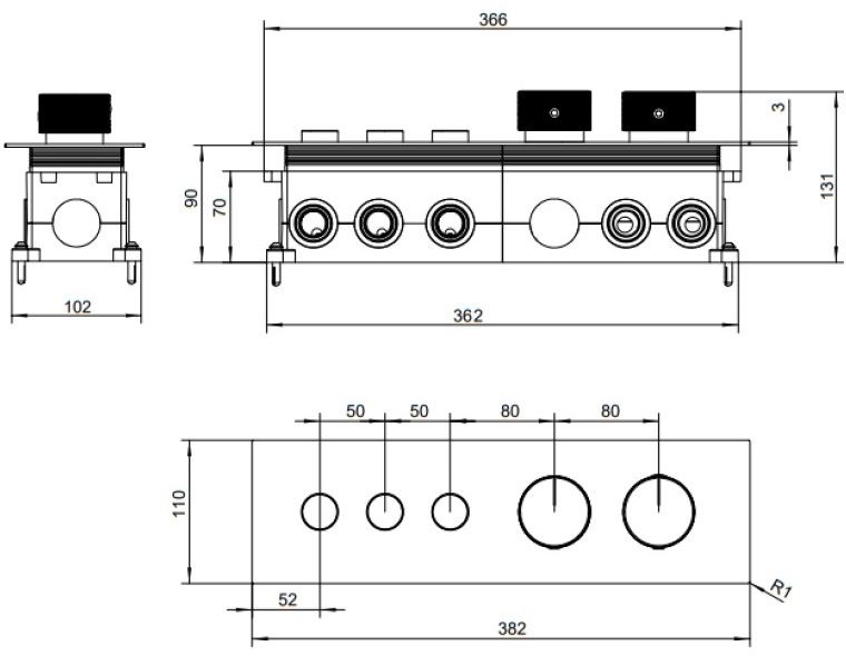 Смеситель для душа Allen Brau Liberty 5.33003-31 (с внутренней частью, 3 выхода) черный матовый