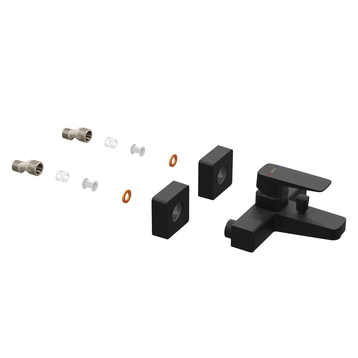 Смеситель настенный VitrA Root Square A4273736EXP для ванны однорычажный матовый черный латунь