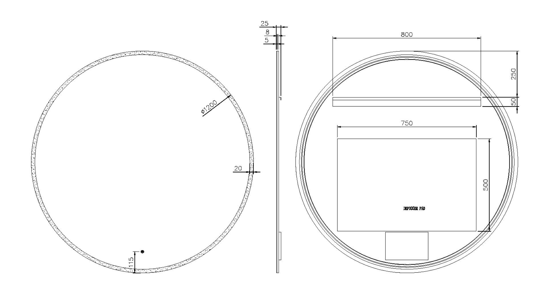 Зеркало круглое , мет. рама, подсв., сенсор, антизапотевание, d120cm, black