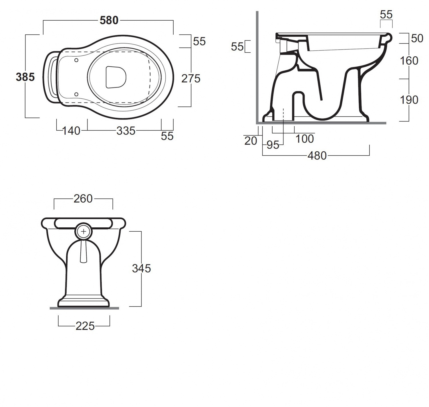 Унитаз напольный приставной lante 580x385x400 белый глянцевый simas