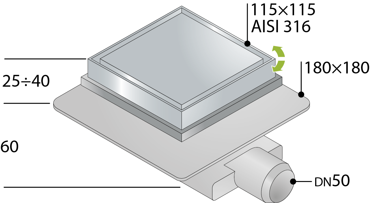 Трап 115х115 мм, решетка 2в1, горизонтальный выход omp tea tirana 2665.592.8