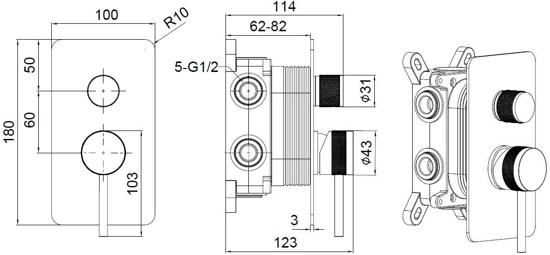 Смеситель для ванны Allen Brau Priority 5.31A11-31 (с внутренней частью, 3 выхода) черный матовый