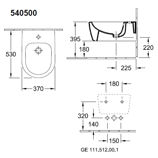 Биде подвесное, Villeroy&Boch, Avento, шгв 370*530*395, цвет-альпийский белый
