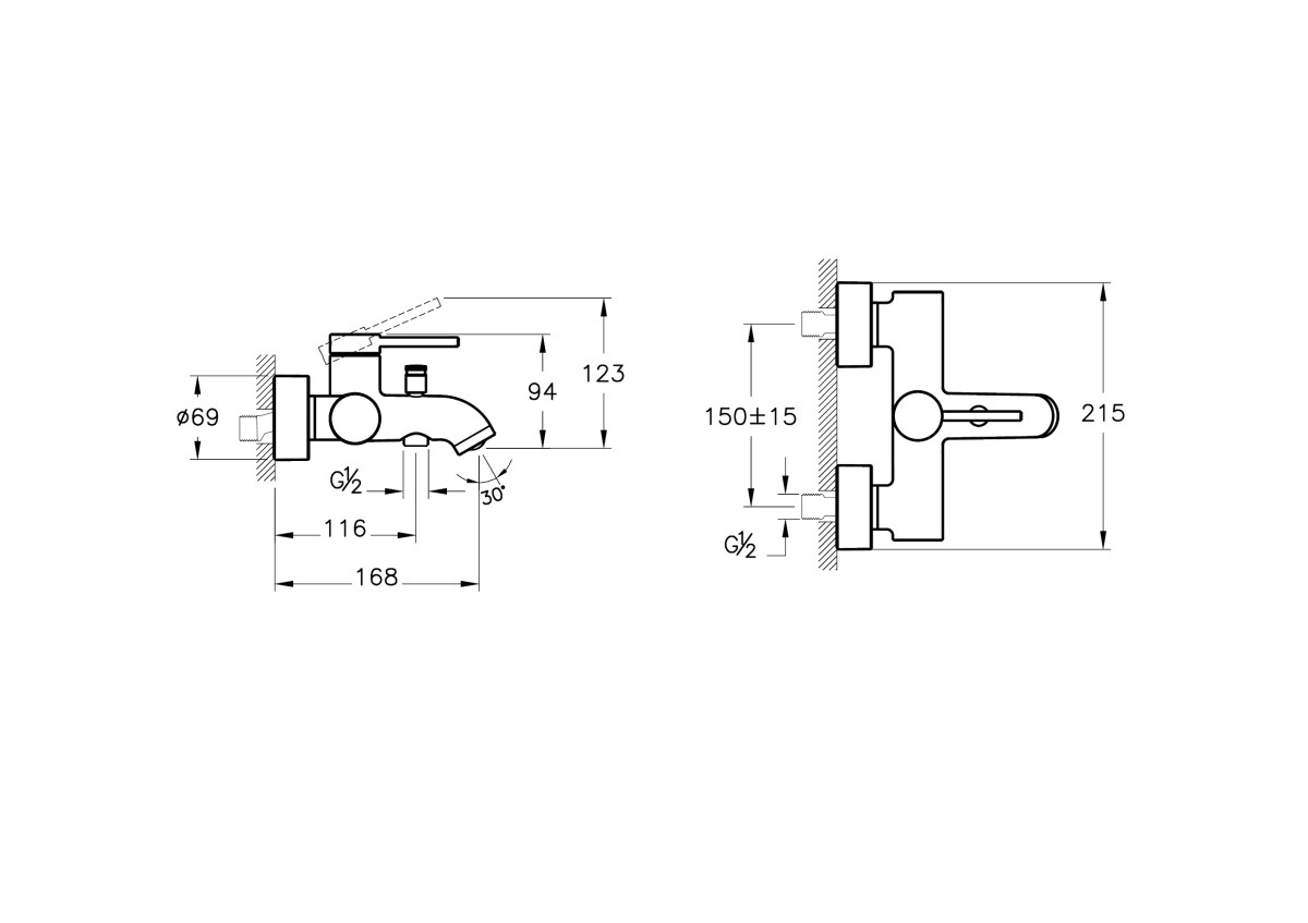 Настенный смеситель для ванны VitrA Minimax Round A4354836EXP однорычажный матовый черный латунь