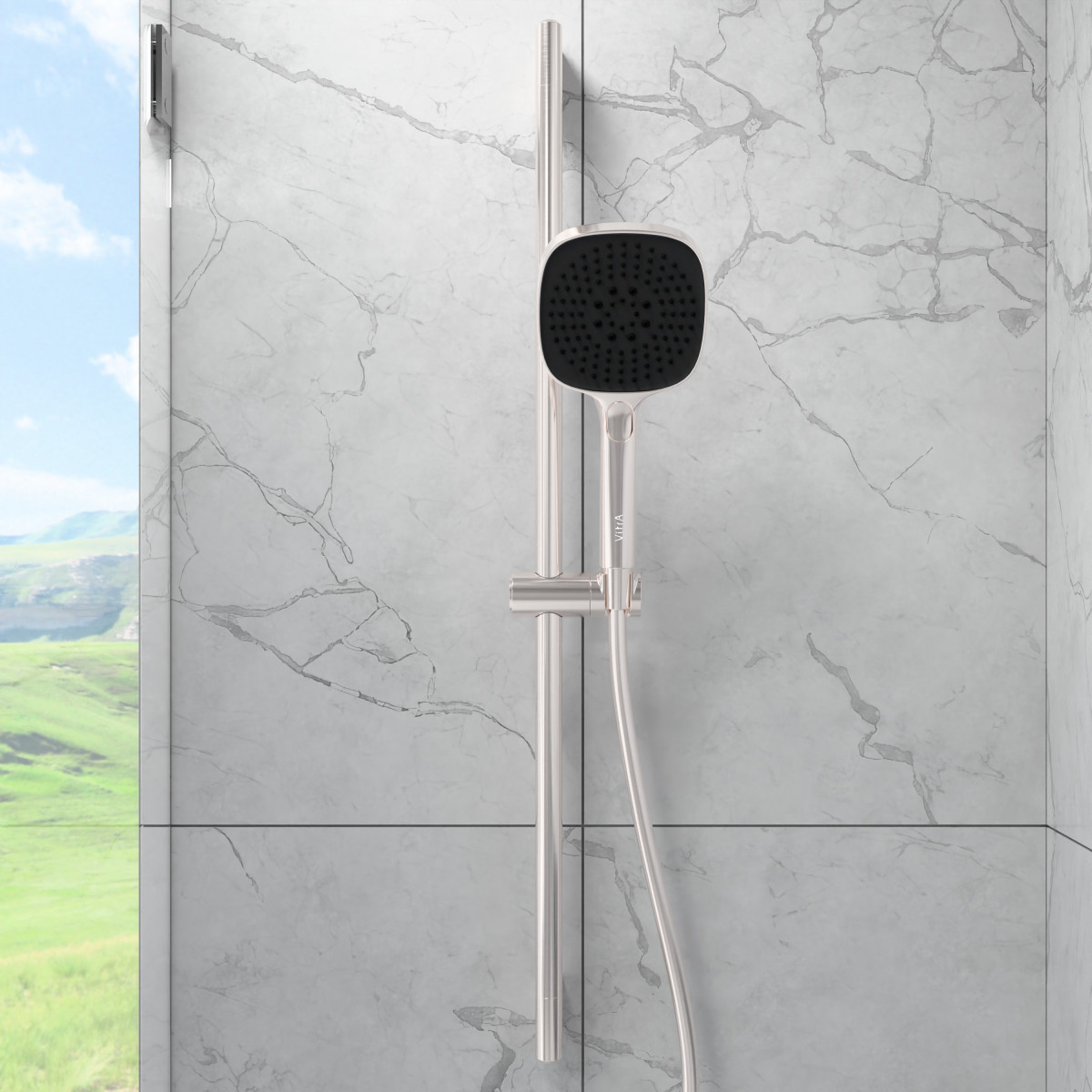 Душевая стойка VitrA Core Square A4591734EXP с ручным душем без смесителя брашированный никель