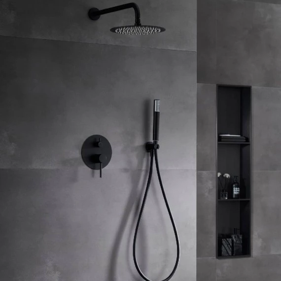 Смеситель для душа скрытого монтажа готовый комплект верхний душ ø25cм imex monza gpm039/ng matt black