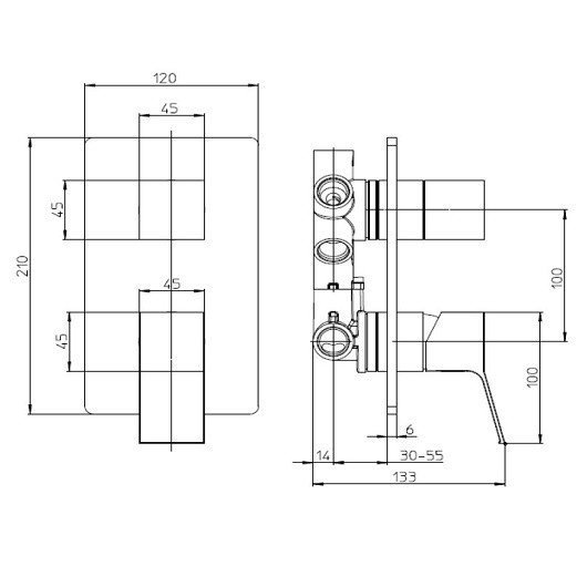 Bossini aki z00741.094 смеситель для ванны на 2/3/4/5 выходов - внешняя часть никель