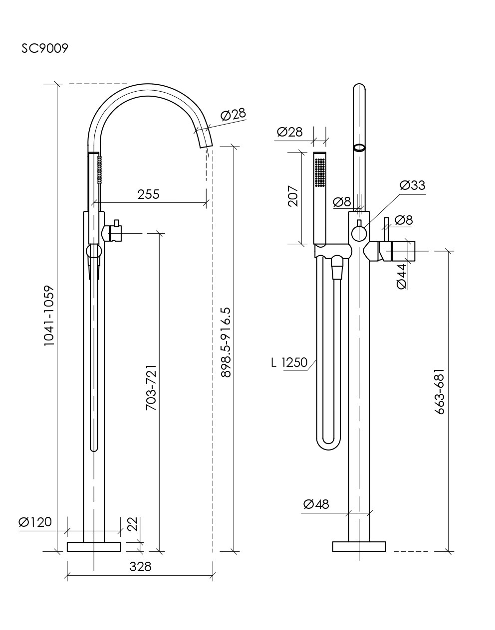 Смеситель для ванны напольный SANCOS Etna, брашированный никель, PVD покрытие, арт. SC9009BN