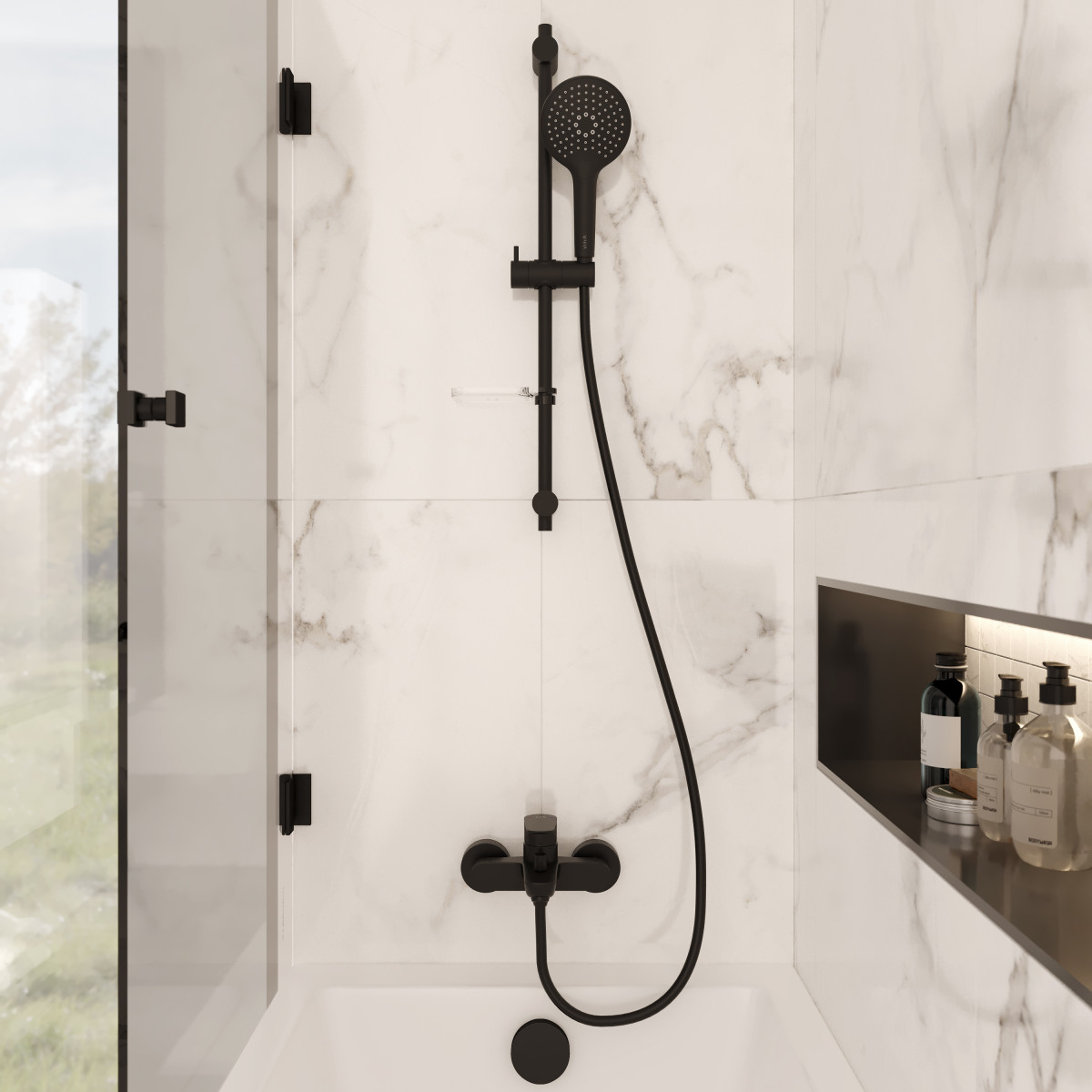 Смеситель настенный VitrA Flow Soft A4294636EXP для ванны однорычажный матовый черный латунь