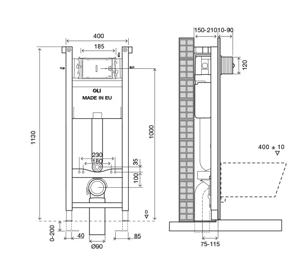 Инсталляция для подвесного унитаза механическая experttotalblack 113х40х15-21 oli