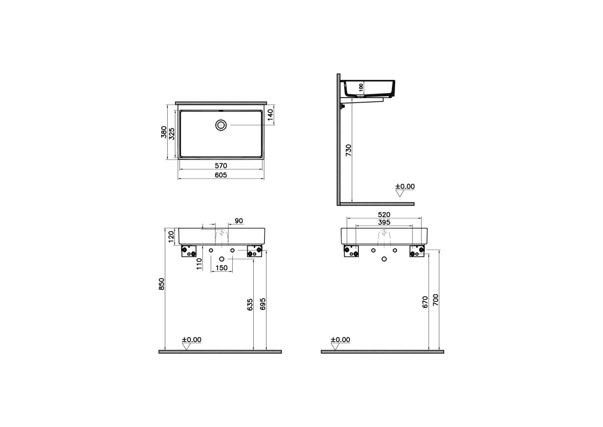 Раковина VitrA ArchiPlan 7404B003-0012 60 x 39 см белая антибактериальное покрытие Hygiene