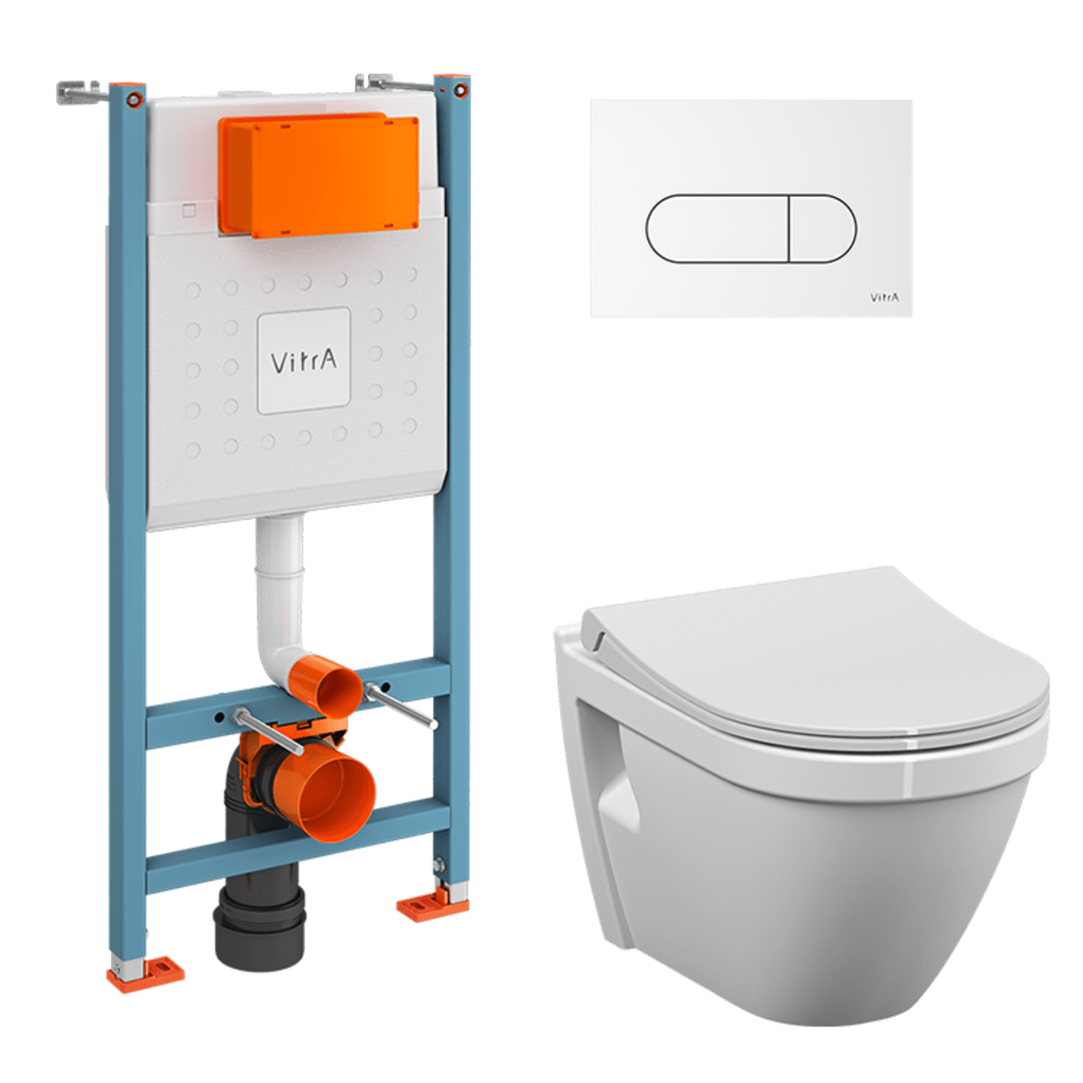 Инсталляция с унитазом VitrA S50 9003B003-7203 комплект 4 в 1 с сиденьем микролифт безободковый цвет клавиши глянцевый белый