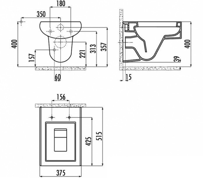 Creavit slim sm320.00000 унитаз-биде подвесной (белый глянцевый)