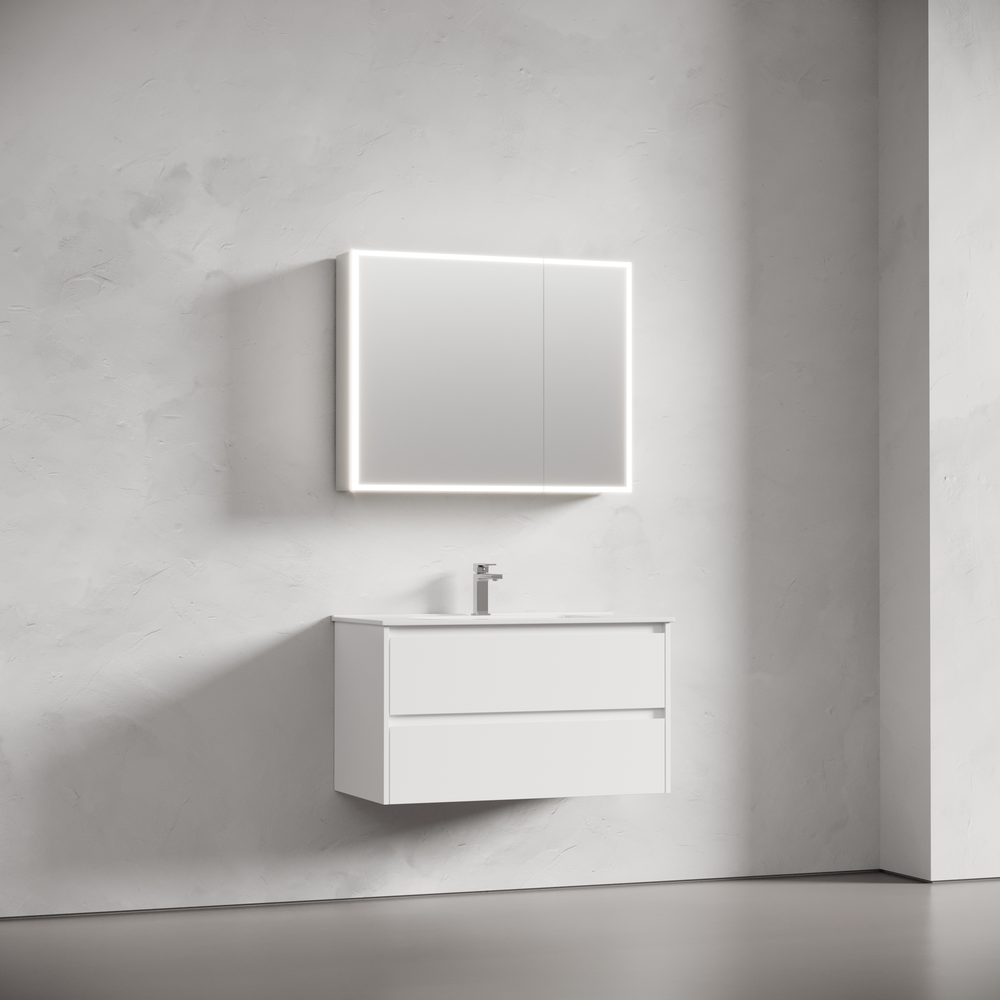 Зеркальный шкаф для ванной комнаты из алюминия sancos evoke 900x700х136 мм с led подсветкой, арт. sc8090