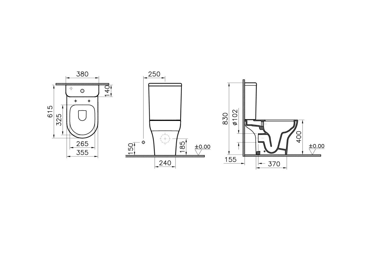 Унитаз-компакт напольный VitrA Zentrum 9824B003-7219 с сиденьем микролифт белый санитарный фарфор антибактериальное покрытие Hygiene