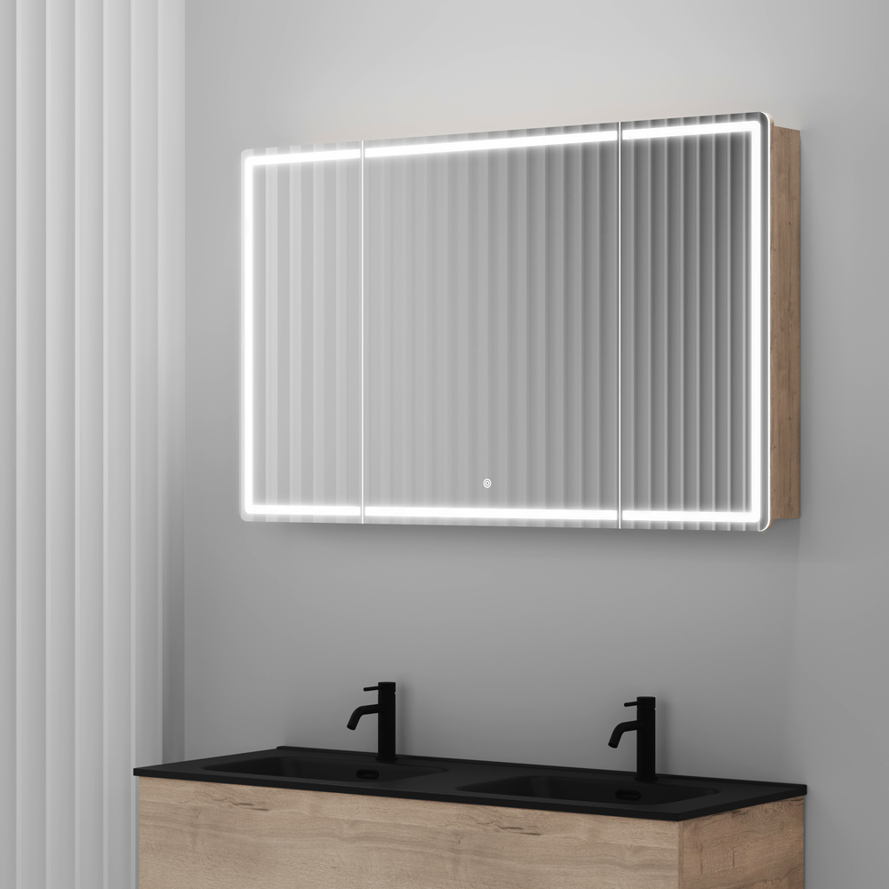 Зеркальный шкаф для ванной комнаты sancos mirror 1190x150х740 мм, с led подсветкой, цвет дуб галифакс натуральный, арт. mi120eg