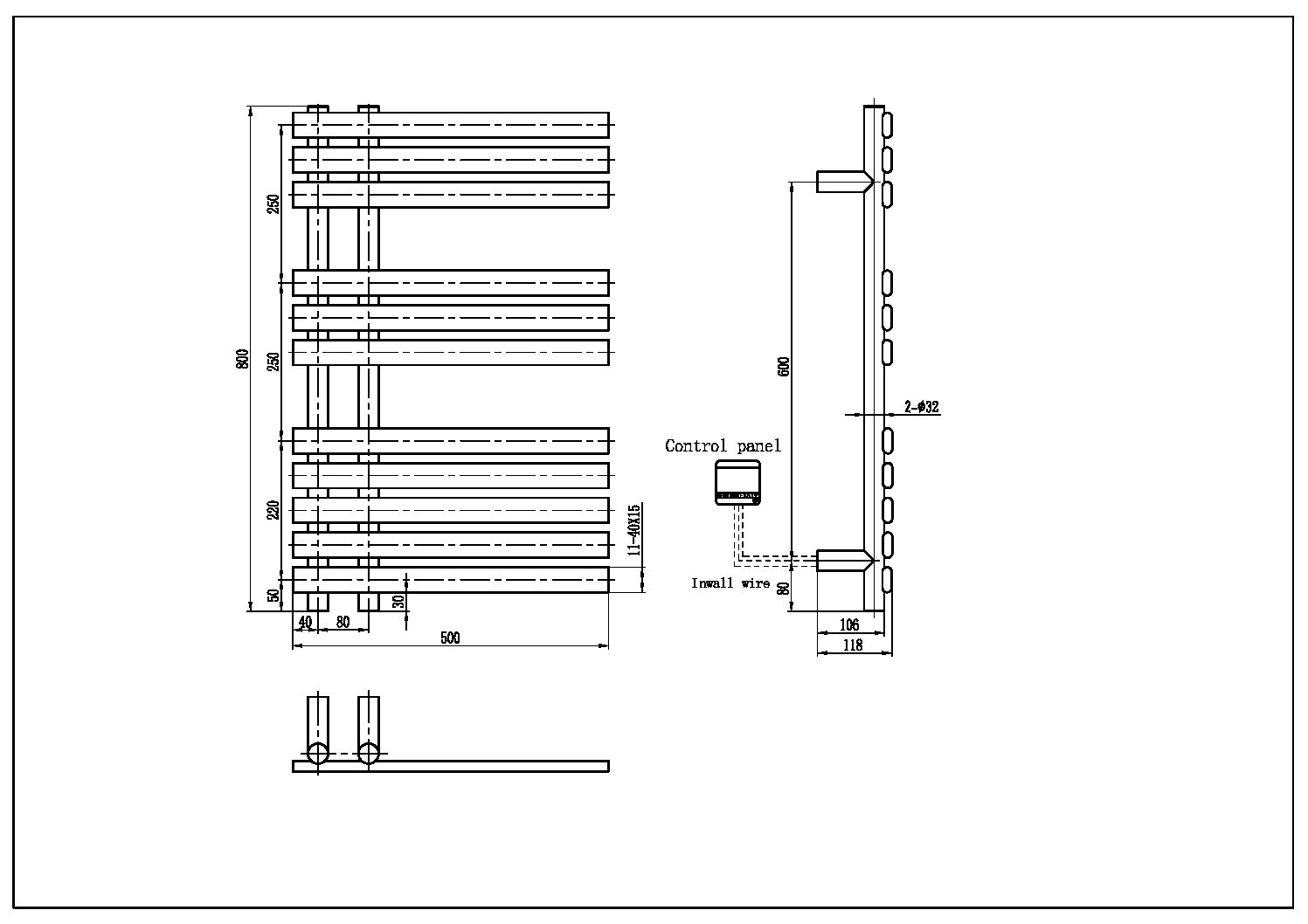 Полотенцесушитель электрический сухой venturo black 500 x 118 x 800 мм. 723-b boheme