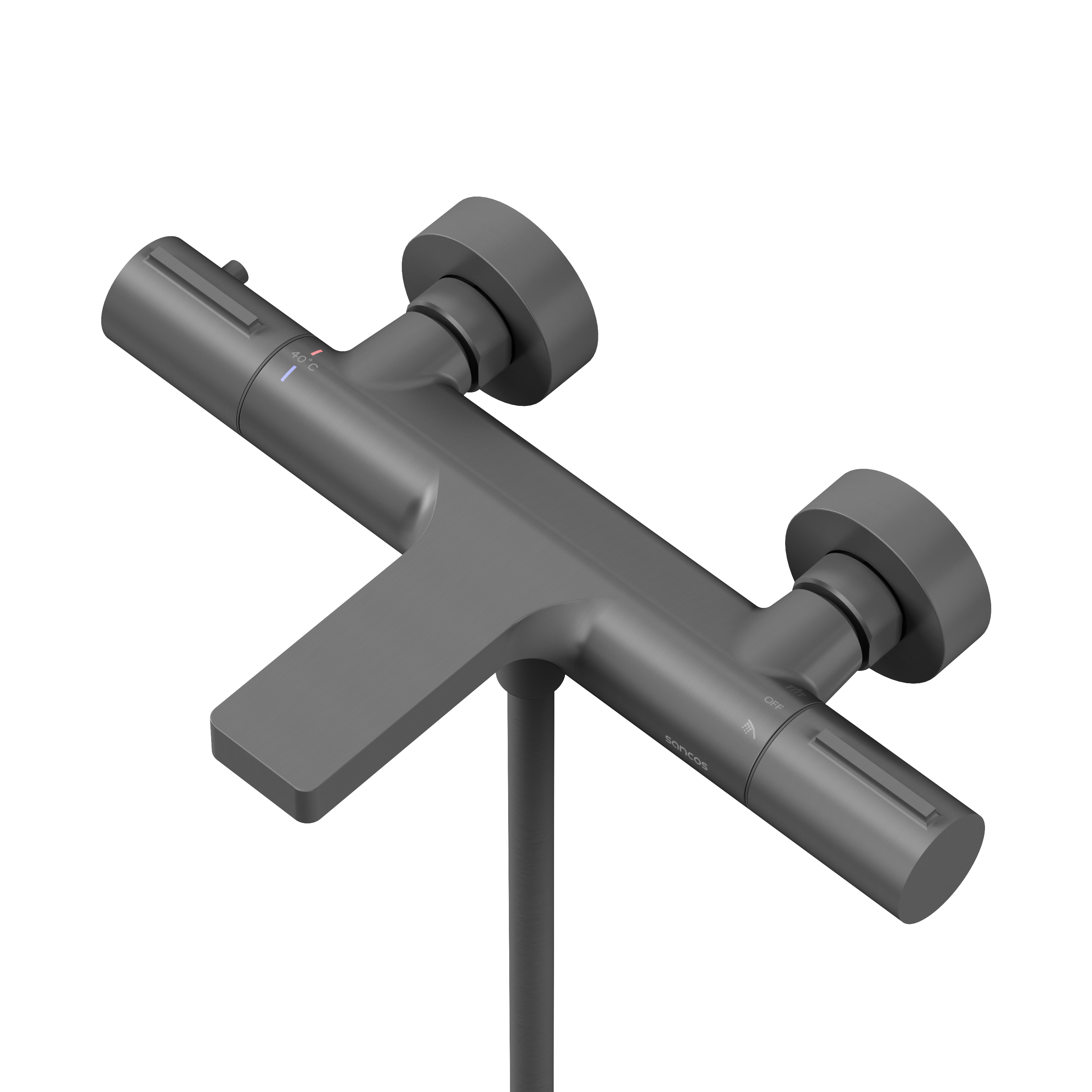 Термостатический смеситель для ванны и душа sancos etna, вороненая сталь, арт. sc9006gg