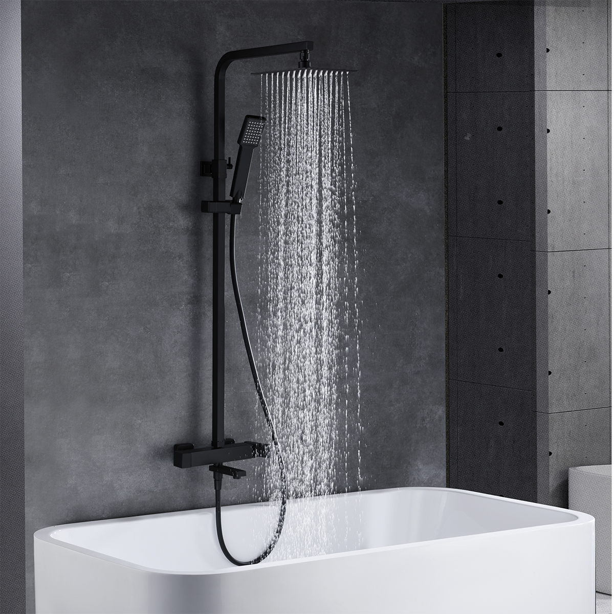 Душевая система настенная для ванны/душа с изливом верхним душем и лейкой imex fiyi bdf016-b/ng matt black