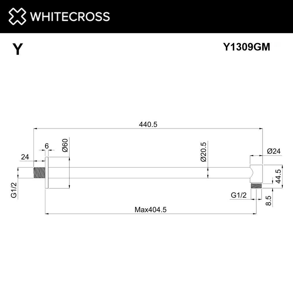 Кронштейн душевой настенный whitecross y1309gm (оружейная сталь)