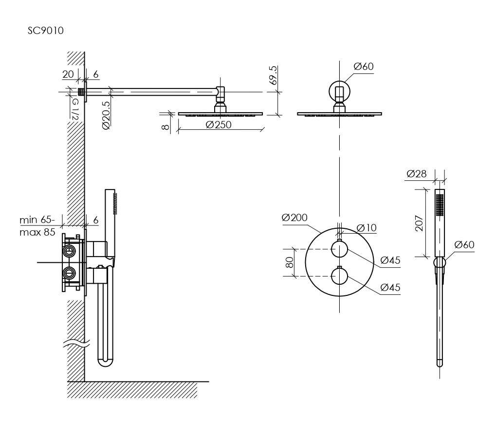 Душевой комплект с термостатом SANCOS Etna, с внутренней частью, брашированный никель, PVD покрытие, арт. SC9010BN Душевой комплект с термостатом SANCOS Etna, с внутренней частью, брашированный никель, PVD покрытие, арт. SC9010BN