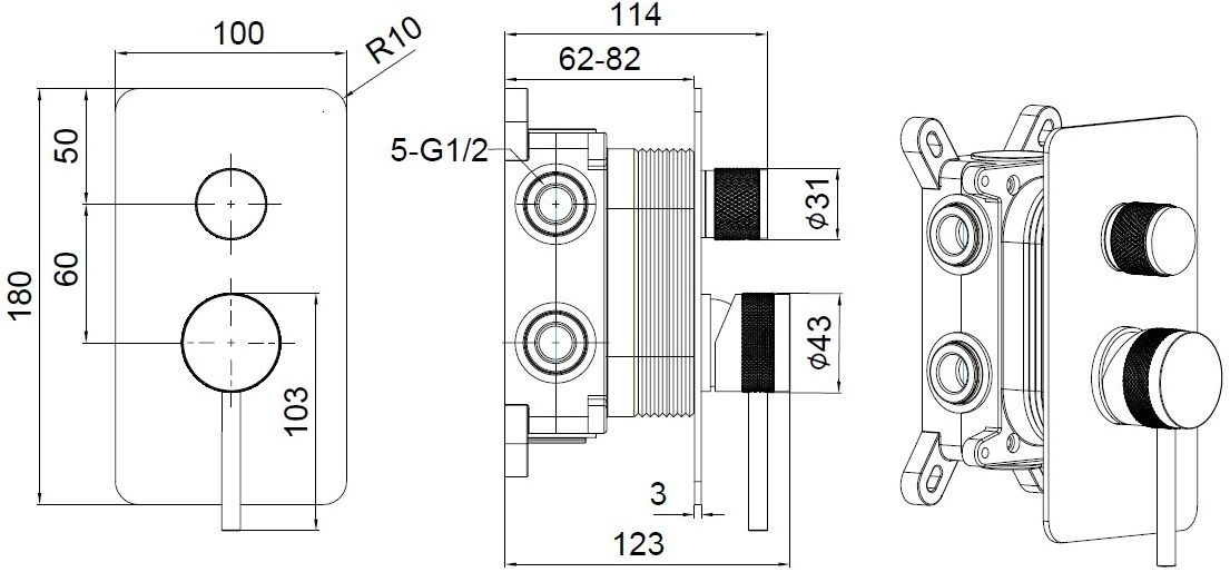Смеситель для ванны Allen Brau Priority 5.31A11-MG (с внутренней частью, 3 выхода) графит браш