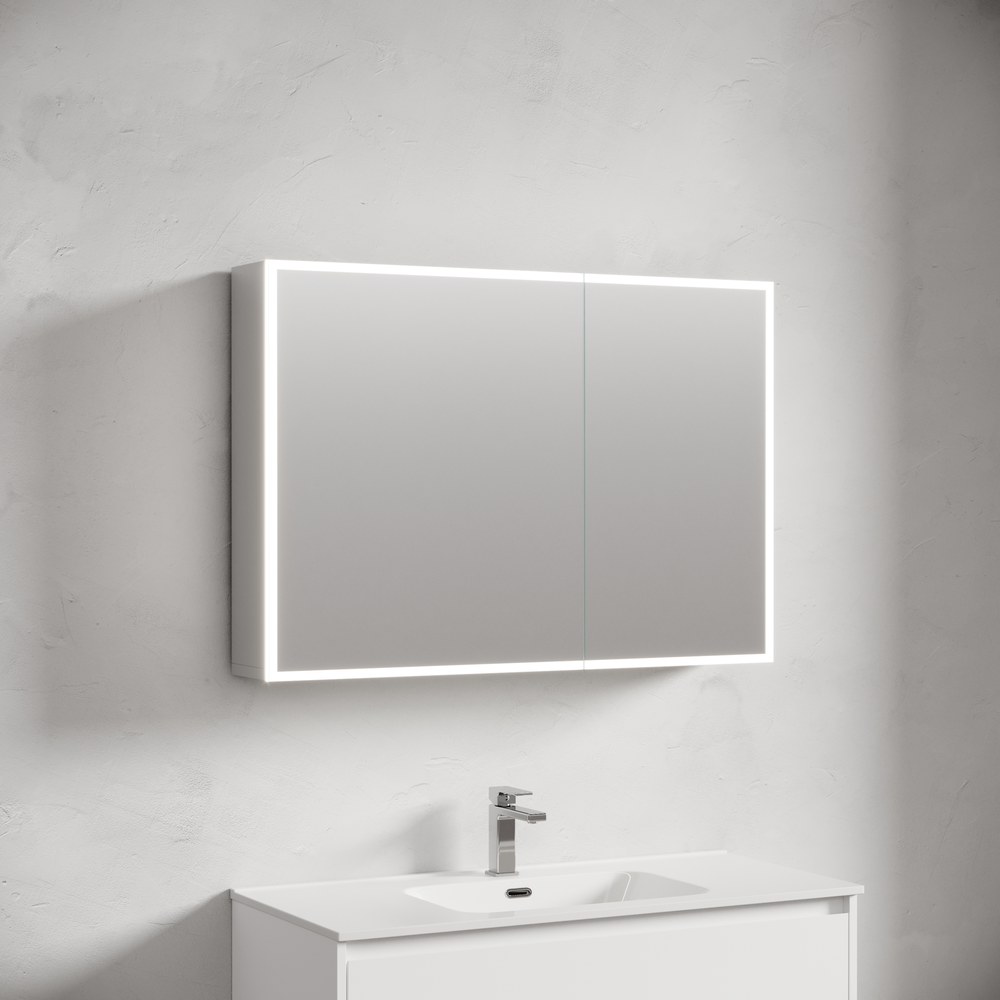 Зеркальный шкаф для ванной комнаты из алюминия sancos evoke1000x700х136 мм с led подсветкой, арт. sc80100