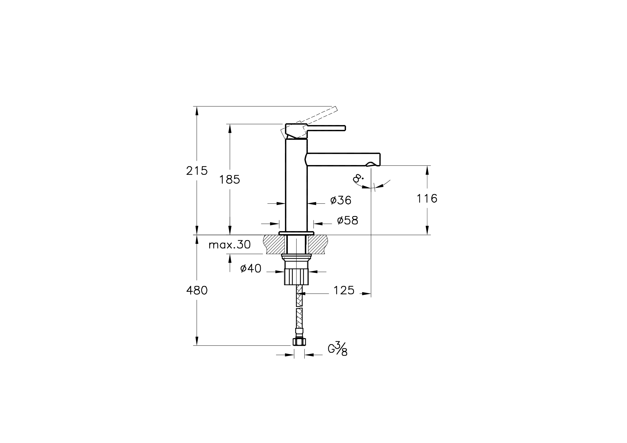 Смеситель origin для раковины, средний, медь
