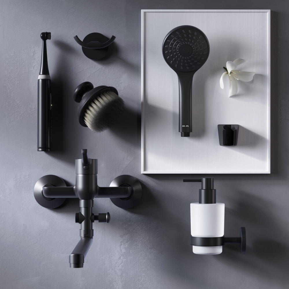 F85B90122 X-Joy S, смеситель д/ванны/душа, излив 325 мм, душевой набор, черн, шт.