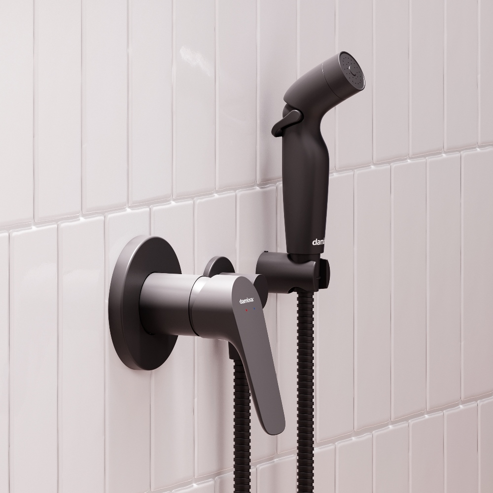 777510300 Jupiter, смеситель монтируемый в стену с гиг. душем, черный