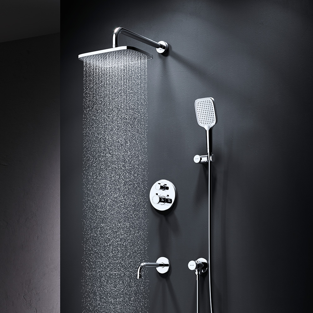 FT85A3RH40 X-Joy, набор: встроеный см-ль с ТМС, излив, прямоуг.верхний душ 300х210мм, ручн.душ, хром