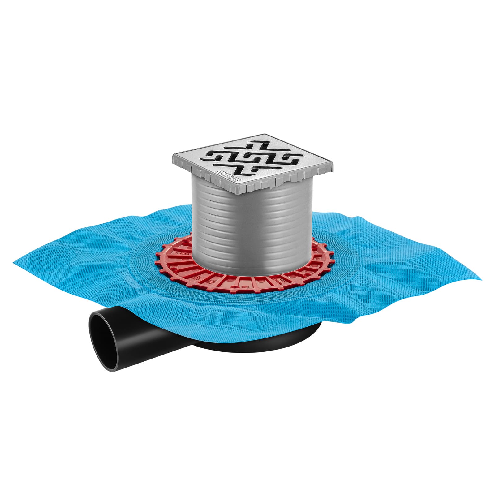 Трап berges водосток zentrum antik 100х100, матовый хром, выпуск d50 h65 боковой