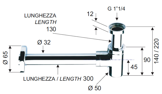 Сифон для биде и раковины латунный 1 1/4" cr хром remer