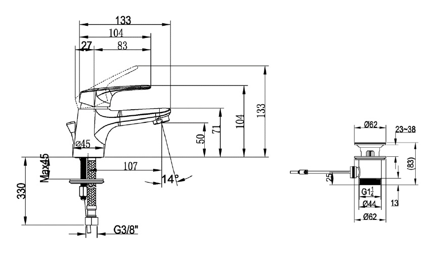 TVW10514111061 O.NOVO START Смеситель для раковины с дон клапаном  хром